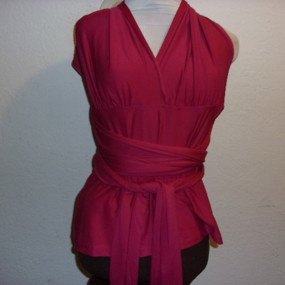 FUCHSIA WRAP WOMEN'S SPANDEX & POLYESTER TOP L